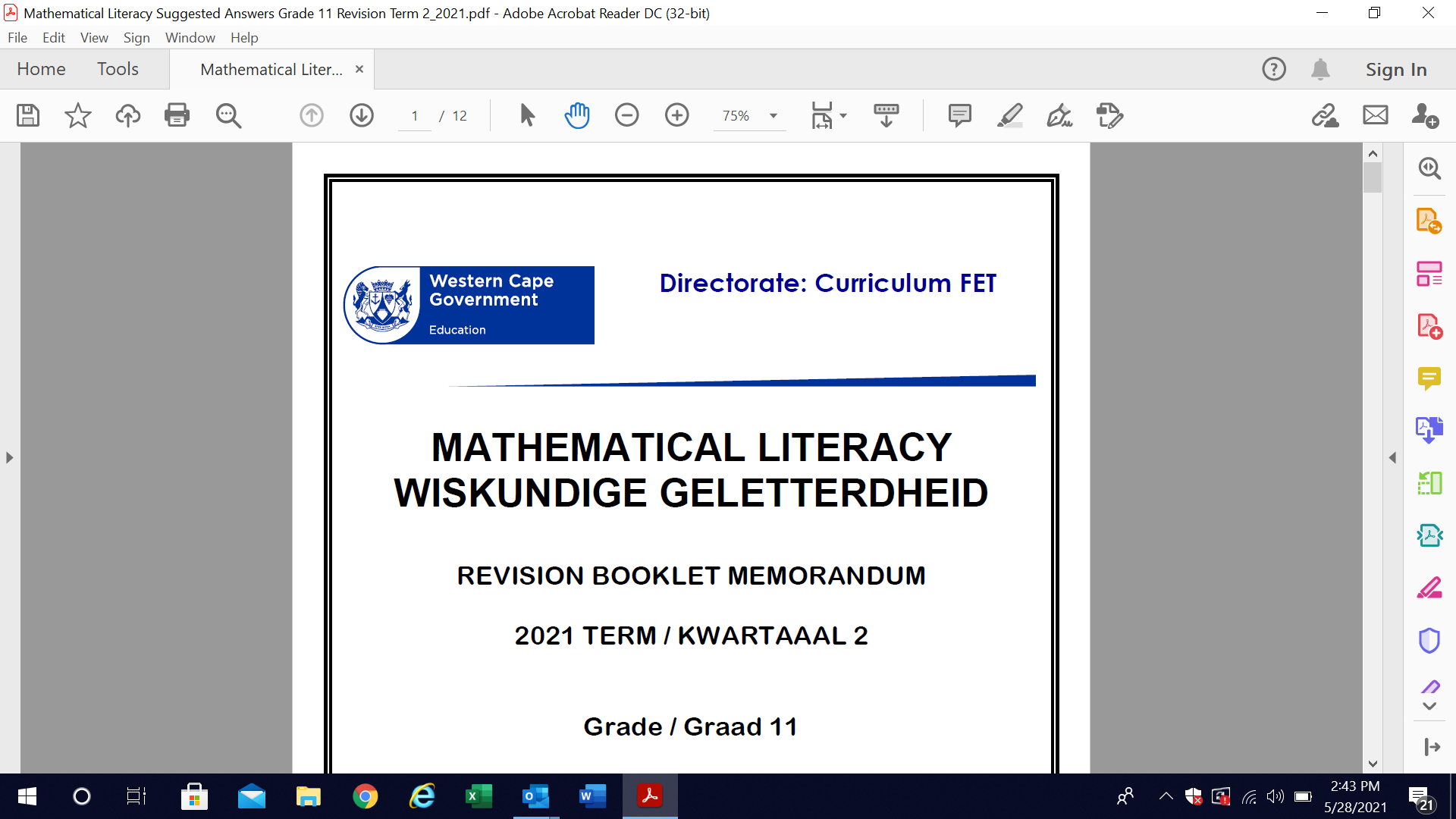 Gr 11 Mathematical Literacy T2 Memorandum WCED EPortal